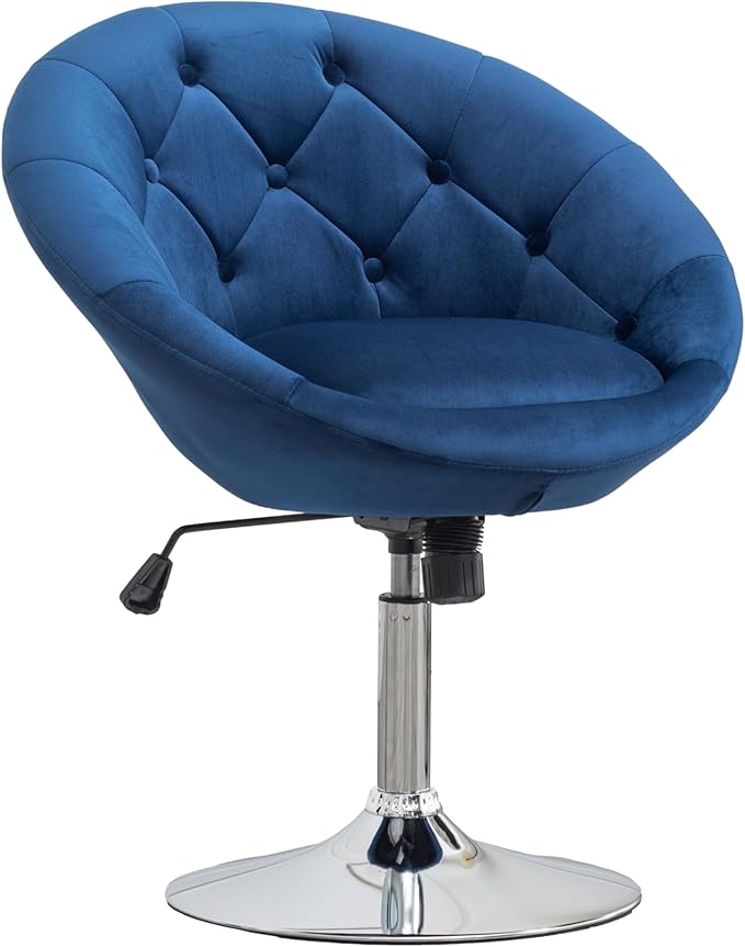Roundhill Furniture Noas Velvet Upholstered Tufted Back Swivel Accent Chair, Blue
