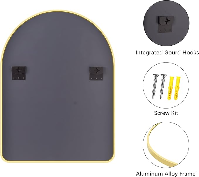 FORBATH Large Arched Wall Mirror 48x36 Inch, Gold Arch Bathroom Mirror with Aluminum Frame, Arched Mirror for Dresser, Fireplace,Entryway,Home Decor,Hanging or Leaning Against Wall