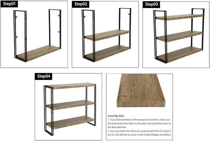 3 Tier Bookshelf Rustic Industrial Bookcase with Modern Open Wood Shelves, Sonoma Oak