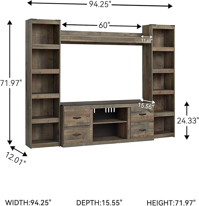 Signature Design by Ashley Trinell Rustic 4-Piece Entertainment Center for TVs up to 69", Light Brown