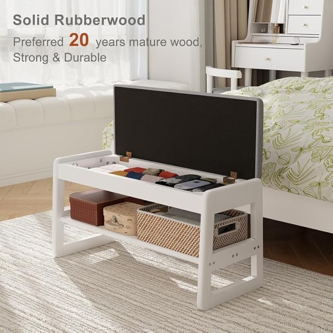 Shoe Rack Bench with Cushion,2 Tiers Shoe Bench with Flip-Top Storage,Wood Shoe Rack for Entryway,Hallway(White,31.5")