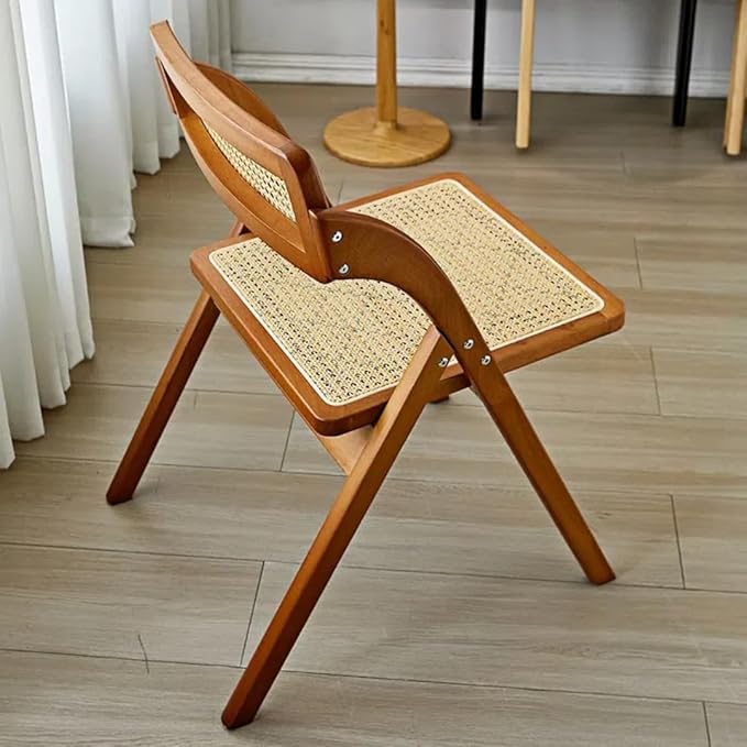 Simple Rattan Dining Chair Set of 2, Foldable Lounge Chair, Suitable for Living Room, Dining Room, Bedroom Desk Office Chair (Walnut Color Set of 2)