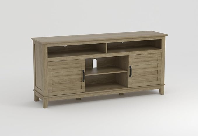 GarveeHome TV Stand for 63 in, Entertainment Center with Adjustable Shelves, Farmhouse TV Stand with Cabinet Doors,for Living Room, Bedroom (Wood Color, 63)