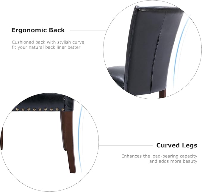 COLAMY Upholstered Parsons Dining Chairs Set of 6, PU Leather Dining Room Kitchen Side Chair with Nailhead Trim and Wood Legs - Black