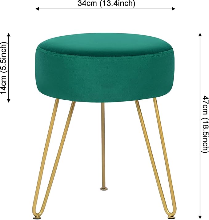 GERANT Multifunctional Vanity Stools - Velvet Round Ottoman Modern Dressing Stool -Upholstered Footrest Stool - Side Table Footstool with Golden Metal Leg for Living Room, Bedroom (Teal)