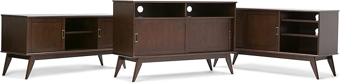 SIMPLIHOME Draper SOLID HARDWOOD 60 inch Wide Mid Century Modern TV Media Stand in Medium Auburn Brown For TVs up to 65 inches for the Living Room and Entertainment Center