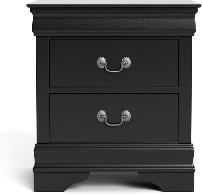 Furniture of America Arabella Traditional Solid Wood Nightstands Set of 2, Bedside Table with Drawers and Antique Nickle Handles, No Assembly Wooden Night Stands for Bedrooms, Guest Room, Dorm, Black