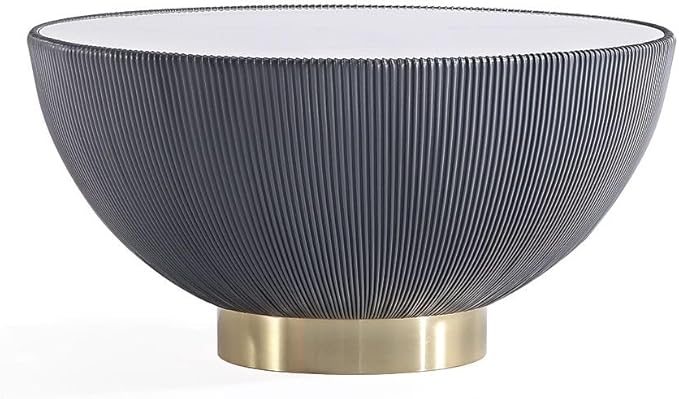 Manhattan Comfort Anderson Modern 28.15" Round Coffee Table 2.0 - Ceramic Marble Tabletop, Elegant Pleated Leatherette Details & Gold Base, Fully Assembled Accent Furniture, Set of 1, Grey