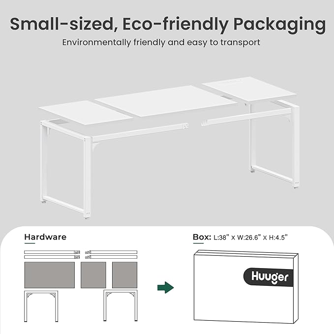 Huuger 63 x 24 inch Desk with Power Outlets & USB-C, Deeper & Thicker Desktop, Robust Metal Tubes, Computer Desk, Heavy Duty Office Desk, Work Gaming Desk, for Home Office, White