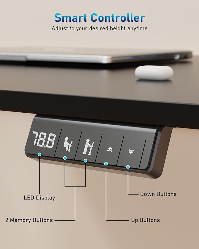 Small Height Adjustable Electric Standing Desk, 31.5" x 23.6" Sit Stand up Desk with Splice Board, Ergonomic Rising Computer Home Office Desk Table with Memory Preset, Black Frame/Black Top