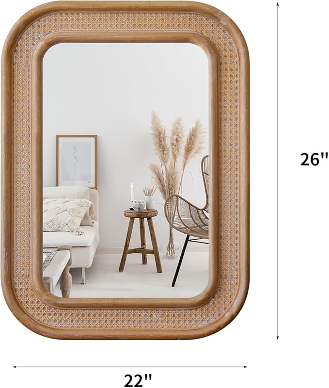 Micasso Rustic Wicker Wall Mirror: 30x22 in Purely Handmade Wooden Frame Rattan Mirror - Rectangular Shabby Chic Boho Bamboo Mirrors for Farmhouse/Bathroom/Bedroom/Living Room/Home Decor