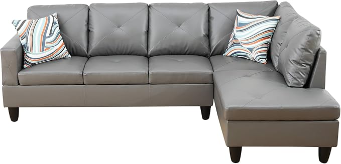 L Shaped Sectional Couches, Leather Modular Sectional Sofa with Ottoman Storage, Modern Lounge Sofa with Chaise for Living Room, Bedroom, Small Spaces, Gray