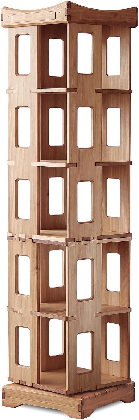 Wooden Rotating Bookshelf, Larger Solid Wood Revolving Bookcase,360°Spinning Book Shelf Tower,Floor Standing Storage Rack,Corner Organizer for Small Space,Study,Office,17"x17"x69.75"(5-Tier)