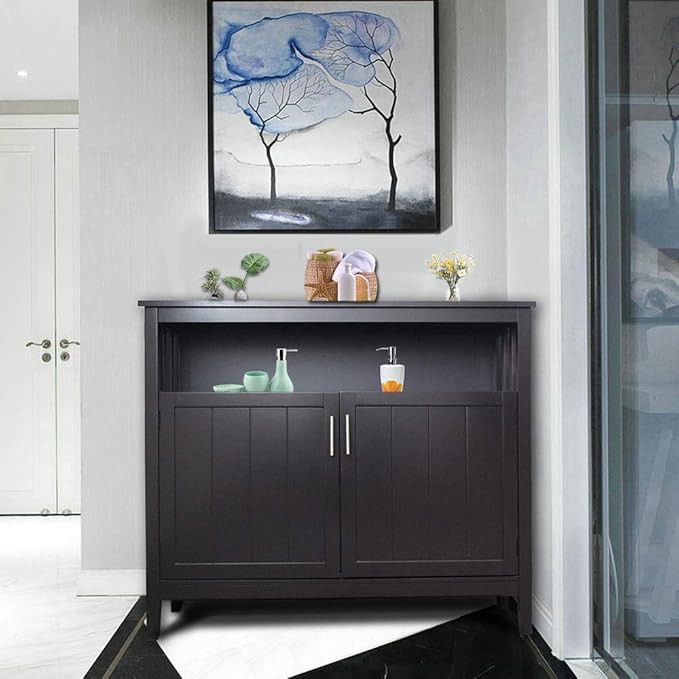 RASOO Espresso Buffet Cabinet, Modern Design with 2 Doors, Large Storage, MDF+Wood, 39.96x15.75x34.25 inches