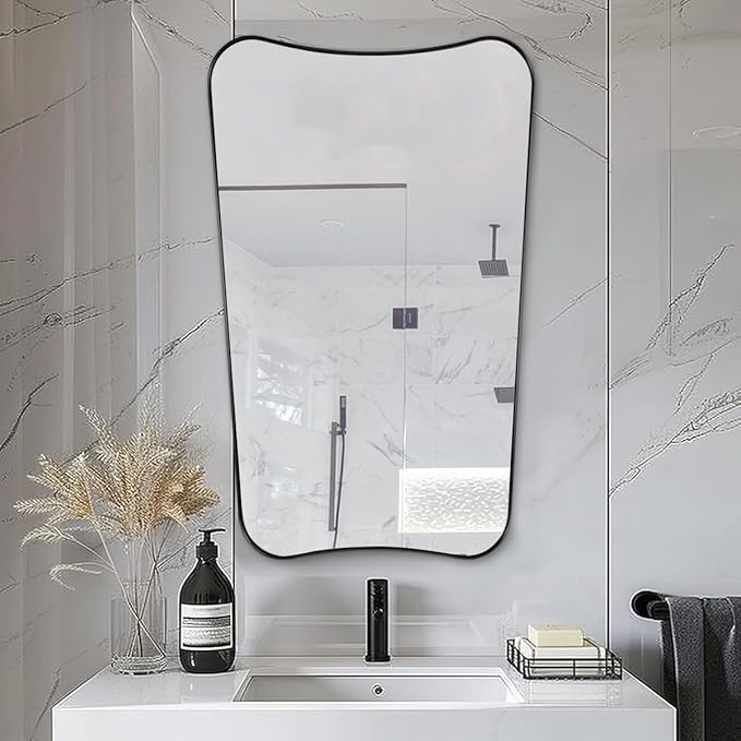 ANDY STAR Matte Black Mirror, 24x40 Inch Bathroom Vanity Mirror, Asymmetrical Mirror in Premium Stainless Steel Frame, Deep 1’’, Butterfly Shaped Decorative for Bathroom, Powder Room, Entryway