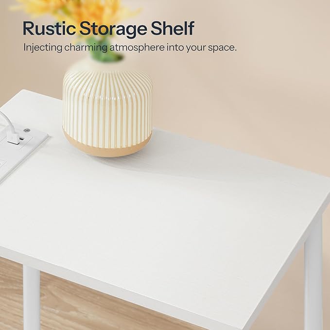 HOOBRO Side Table with Charging Station, End Table with USB Ports and Outlets, Nightstand with 2-Layer Storage Shelves for Small Spaces, Living Room, Bedroom, White WW09UBZ01