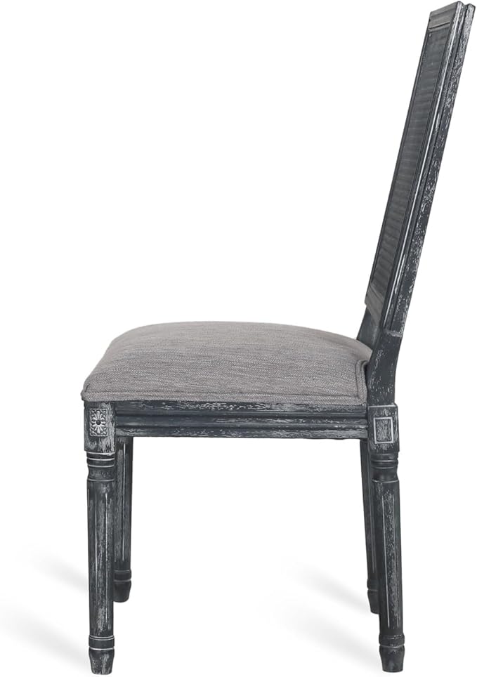 Merax Upholstered Solid Wood Dining Chairs Set of 2, French Country Style Accent Side Seating Furniture for Kitchen, Living Room, Wicker Back, Grey