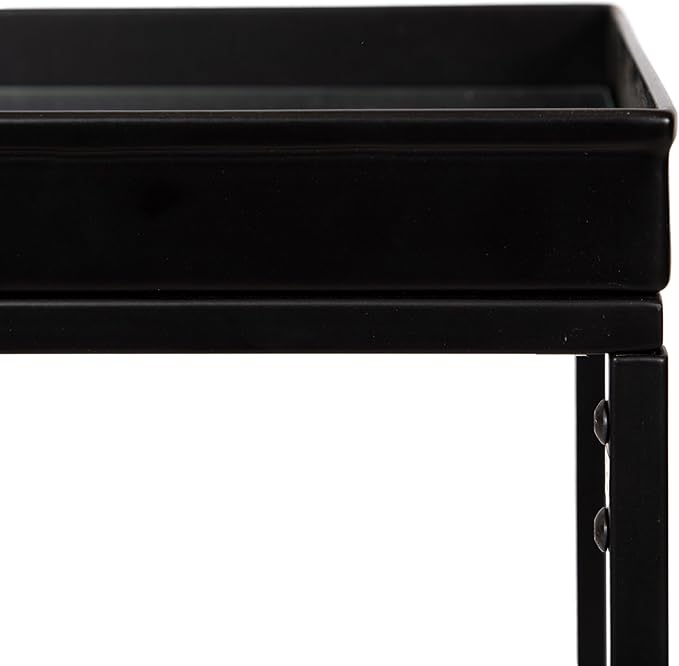 Kate and Laurel Lonsdale Modern Glass Narrow End Table; 18 x 12 x 24; Clear Glass and Black; Decorative Contemporary Glass and Metal Side Table for Use as Bedroom Nightstand or Living Room Accent