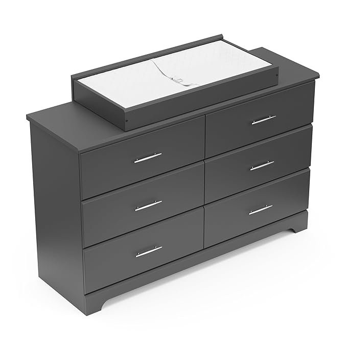 Storkcraft Brookside 6-Drawer Dresser (Gray) – GREENGUARD Gold Certified, Nursery & Kids Storage, Nursery Essentials, Kids Room Storage, Durable Bedroom Dresser