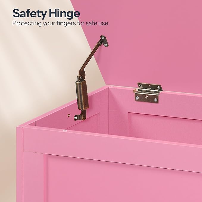 HOOBRO Toy Box, Retro Wooden Look Storage Chest with Safety Hinge, Entryway Storage Bench Supports 220 lb, 29.9 x 15.7 x 18.9 Inches Toy Chest Organizer, Easy Assembly (Pink) PK75CW01G1