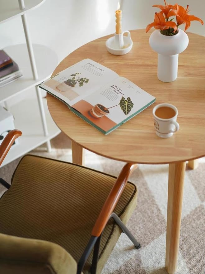 Simplicity Solid Wood Dining Table, Round for 2-4, Natural Wood Furniture for Small Space, 31.5 Inches Coffee Table, Easy Assembly