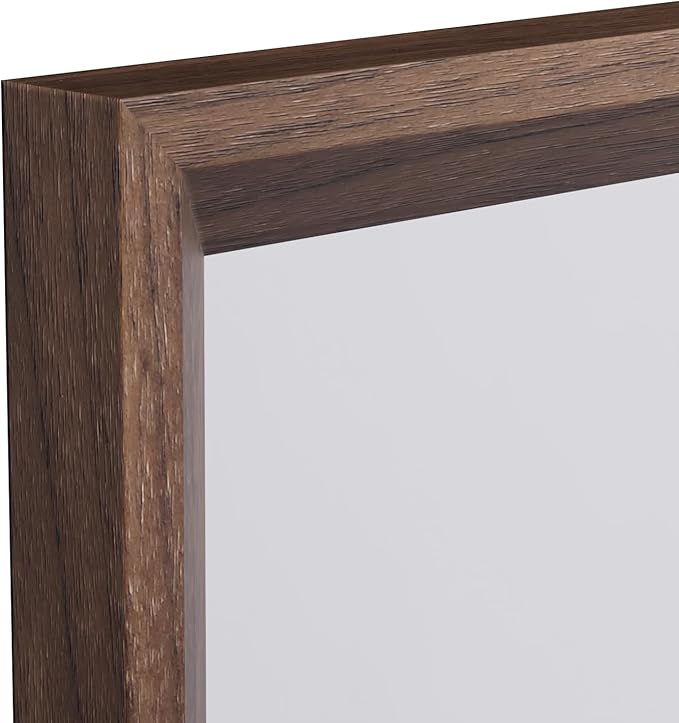 WEER Bathroom Mirror, 40x36 Inch Wall Mirror, Walnut Wood Grain Framed Mirror, Rectangle Vanity Mirror, Tempered Glass, Anti-Rust, Hangs Horizontally or Vertically