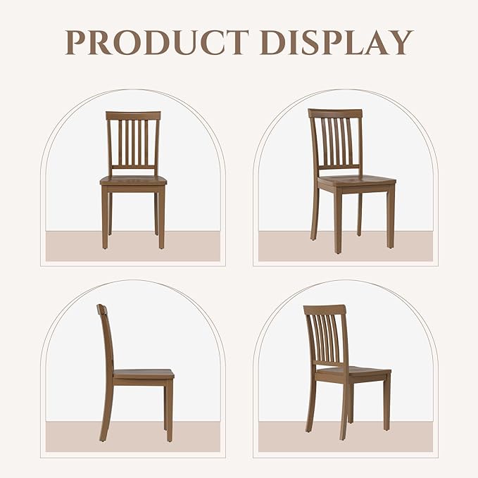 COLAMY Wooden Dining Chairs Set of 6, Solid Rubberwood Kitchen & Dining Room Chairs, Farmhouse Rustic Side Chairs for Dining Table, Anti-Slip Protection, Classic Windsor Style Seating, Oak Light Brown
