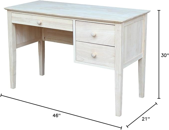 IC International Concepts, Brooklyn Desk, Solid Real Wood, Sturdy Parawood, DIY, Paint/Stain Ready, Unfinished