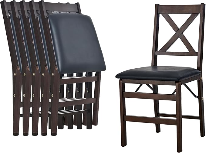 COLAMY Folding Dining Chairs Set of 6 – Dark Brown Wooden Dining Room Chairs, Pre-Assembled, Space Saving Kitchen & Dining Room Furniture, Mid Century Rustic Style, Indoor Outdoor Use