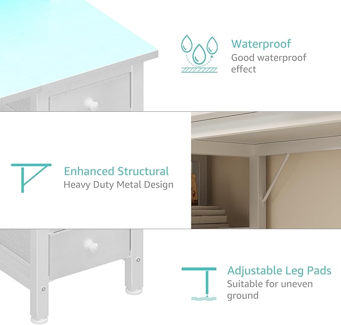 Lufeiya White Desk with Drawers Storage - 47 inch Home Office Computer Gaming Desks with Monitor Stand LED Lights and Power Outlets, White