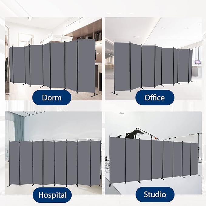 Room Divider and Folding Privacy Screens, 8 Panel Wide Room Divider Wall Screen for Room Separtition, Partition Room Dividers Fabric Panel Wall Dividers Freestanding for Office, Bedroom, Studio Dorm