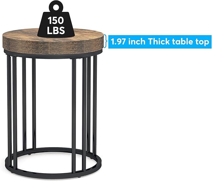 LITTLE TREE Round Side Table, End Table with Metal Frame, Small Wood Tables Tiny Coffee Accent Table Nightstand for Smaller Spaces, Living Room, Bedroom, Balcony (Brown, 2PCS)
