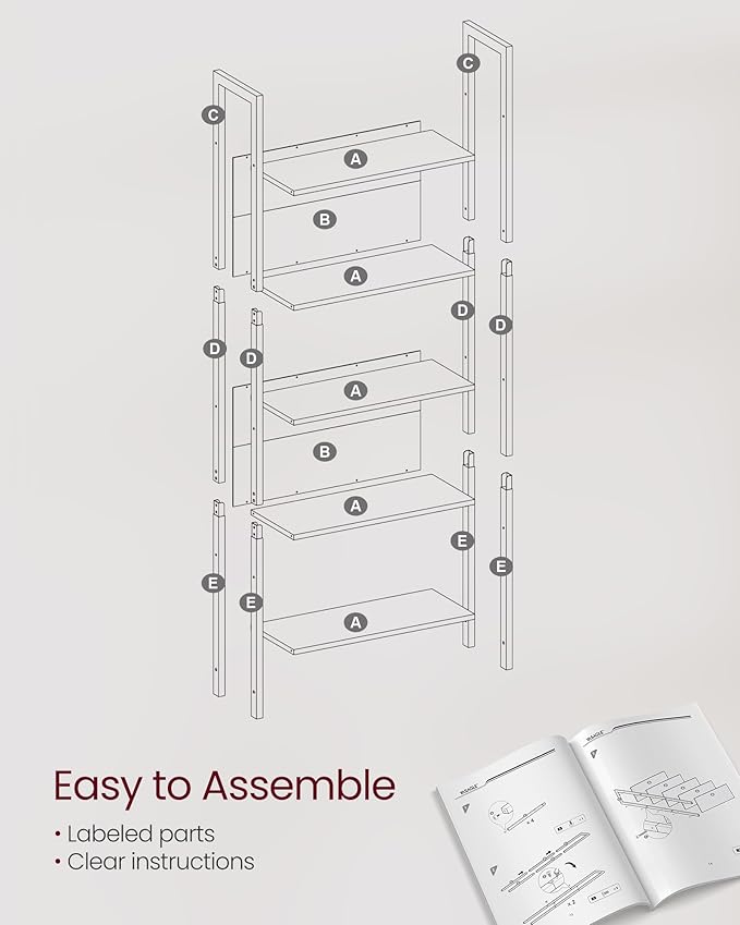 VASAGLE 5-Tier Bookshelf, Book Shelf, Industrial Bookcase, with Steel Frame, for Living Room, Home Office, Bedroom, 9.4 x 24.4 x 65 Inches, Rustic Brown and Black ULLS025B01