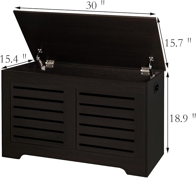 DINZI LVJ Storage Chest, Flip-Top Wooden Toy Box with 2 Safety Hinges, Entryway Shoe Storage Bench, Sturdy Large Storage Trunk for Living Room, Bedroom, Easy Assembly, Espresso