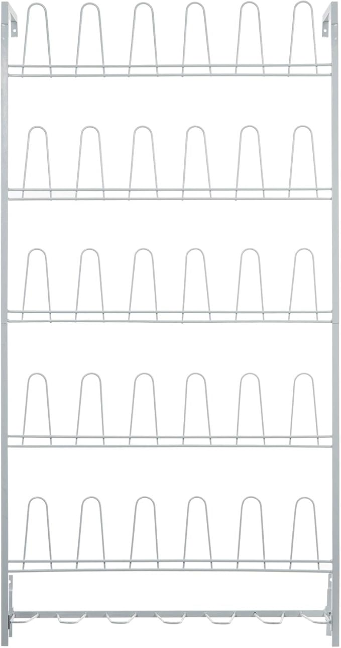 MyGift Modern Matte White Metal Hanging Shoe Rack for Walk in Closet, Mudroom and Entryway, Wall Mounted Space Saving Organizer for Shoes and Boots, Holds 18 Pairs