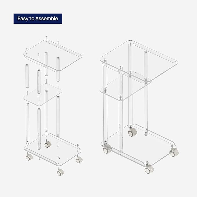 HMYHUM Acrylic C Shaped Table with Wheels, Clear Rolling Side/End Table for Couch, Living Room, Bedroom, Slide Under Sofa Table for Small Spaces, 15.6" L x 11.6" W x 27" H