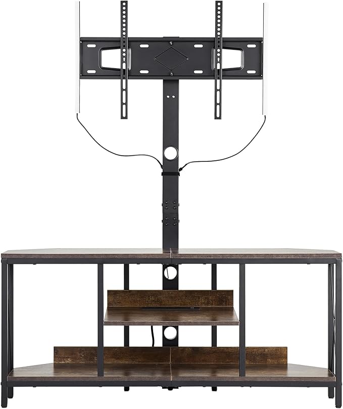 VEVOR 45" TV Stand with Mount for up to 75 in TVs, Entertainment Center with Power Outlet & LED Lights, Height Adjustable TV Console with Mount with 3 Tiers Storage Cabinets for Bedroom, Living Room