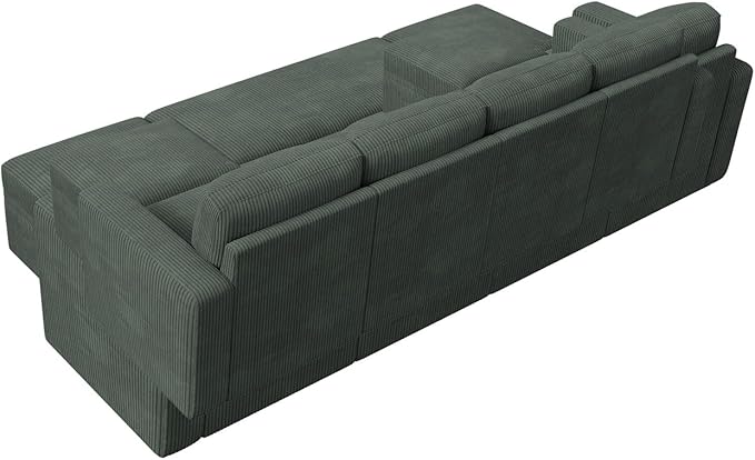 HONBAY Modular Sectional Sleeper Sofa Bed, Corduroy Pull Out Couch with Storage Ottoman, U Shaped Sectional Couches for Living Room, Green