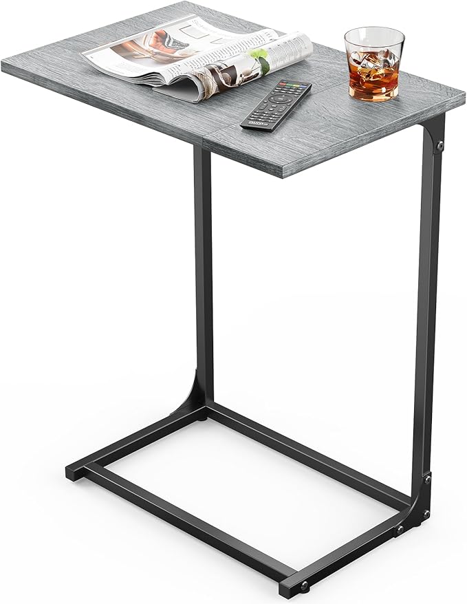 Pipishell C-Shaped Side Table, C-Table for Sofa, Couch Table with Metal Frame, Large Surface Sofa Table for Living Room, Bedroom, and Home Office, Rustic Design, PIET11G