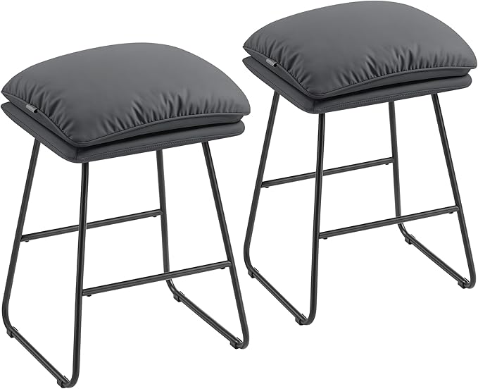 VASAGLE Bar Stools Set of 2, Counter Height Bar Stools, Leather Counter Stools Barstools with Soft Cushion and Metal Sled Legs, 25.6 Inches Bar Height Bar Chairs for Kitchen Island, Slate Gray