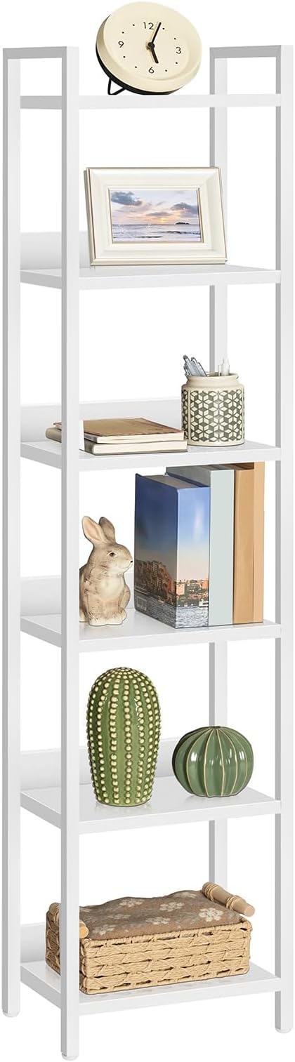 Bookshelf, 6-Tier Bookcase, Standing Book Shelf for Small Space, Storage Shelf Organizer, for Living Room, Bedroom, Study, Balcony, White BKBW6601