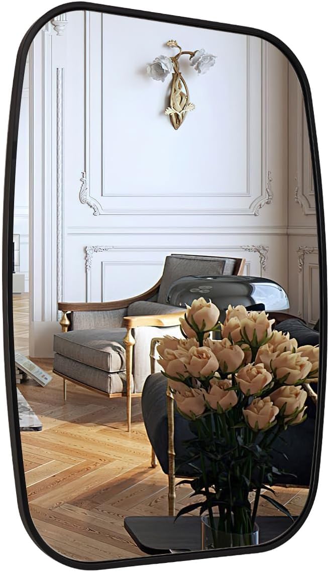 ANDY STAR Black Oval Mirrors for Bathroom, 24x36 Inch Oblong Bathroom Mirrors for Over Sink, Modern Metal Vanity Mirror, Non-Rusting SUS304 Metal Tube Frame Rounded Rectangle Mirror
