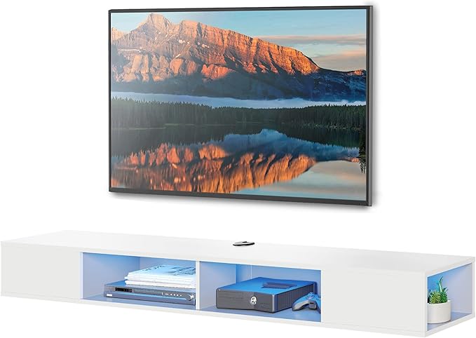 WAMPAT 70 inch Floating TV Stand, Entertainment Center Media Console, Wall Mounted Shelf Media Console Cabinet for Storage for 65/70/75 Inch TVs, White