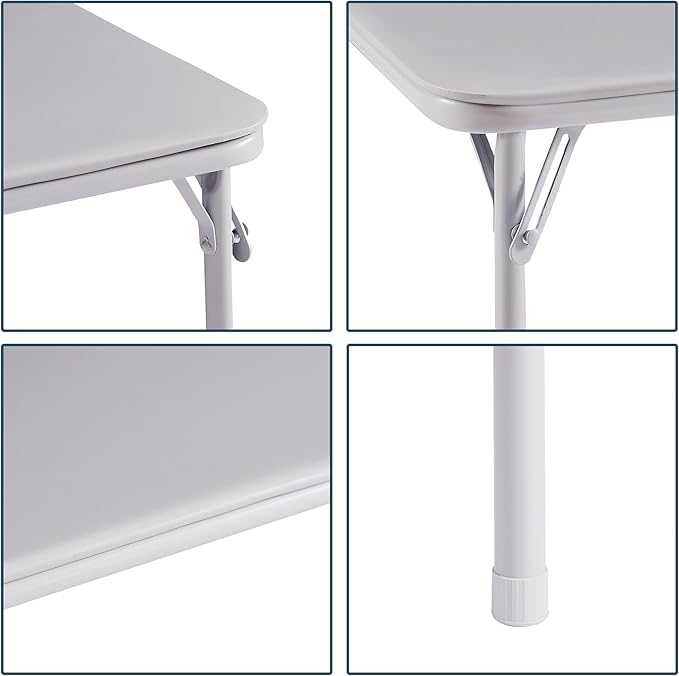VECELO Portable Folding Card Table Square and Chair Set (5pc) with Collapsible Legs & Vinyl Upholstery, Metal, Grey