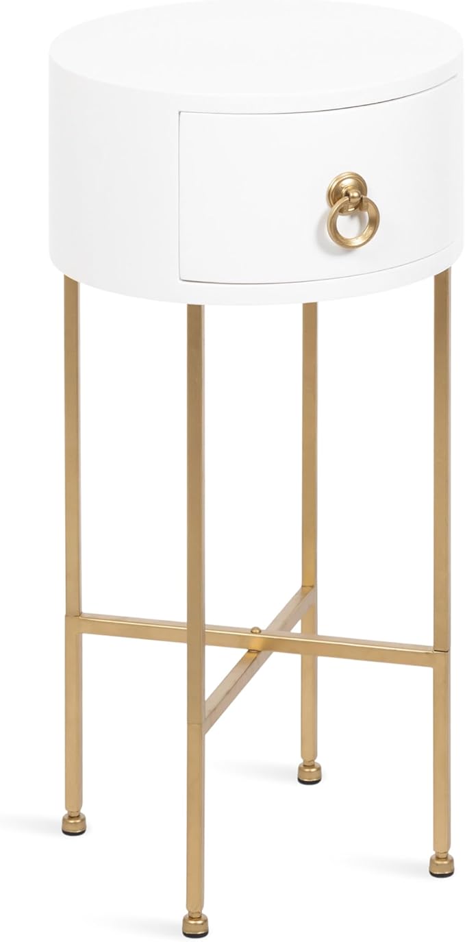 Kate and Laurel Decklyn Decorative Glam Round Side Table, 14 x 14 x 24, White and Gold, Modern Circle Living Room Table with Pull Drawer for Useful Storage