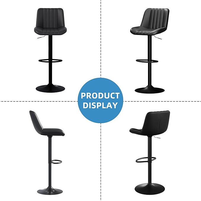 Shintenchi Swivel Bar Stools Set of 4, Adjustable Faux Leather Upholstered Swivel Counter Stools, Armless Bar Height Island Chairs with Back and Footrest, Black