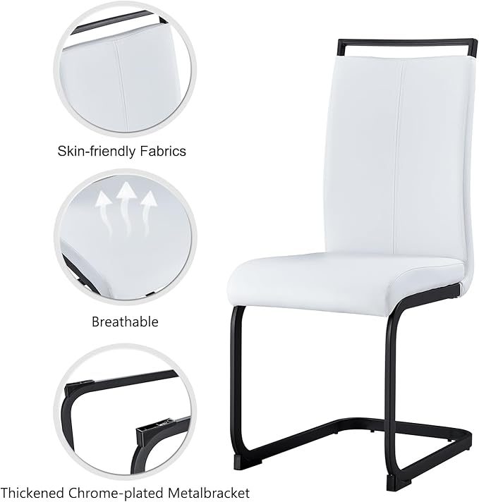 Modern Dining Chairs Set of 4,High Back Kitchen Chairs,Side Room Chair with Black Powder Coating Metal Legs,Easy to Clean Upholstered Dining Chairs,Ideal for Living Room(White Chairs)