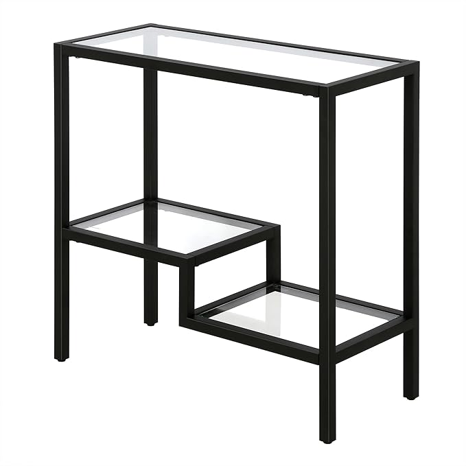 Henn&Hart 24" Wide Rectangular Side Table in Blackened Bronze, Table for Living Room, Bedroom