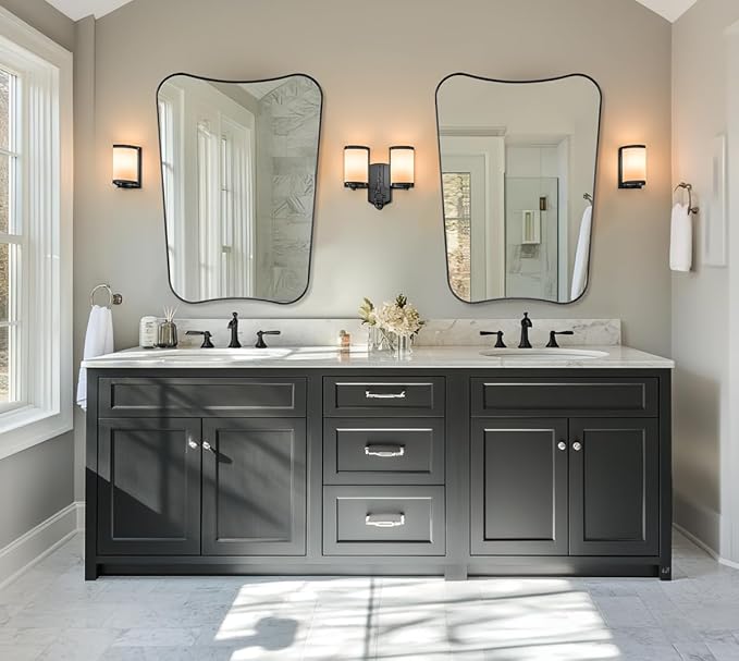 ANDY STAR Matte Black Bathroom Mirror, 24x32 Inch Asymmetrical Wall Mirror, Premium Stainless Steel Framed Mirror with Sophisticated Design, Ideal for Home Decor