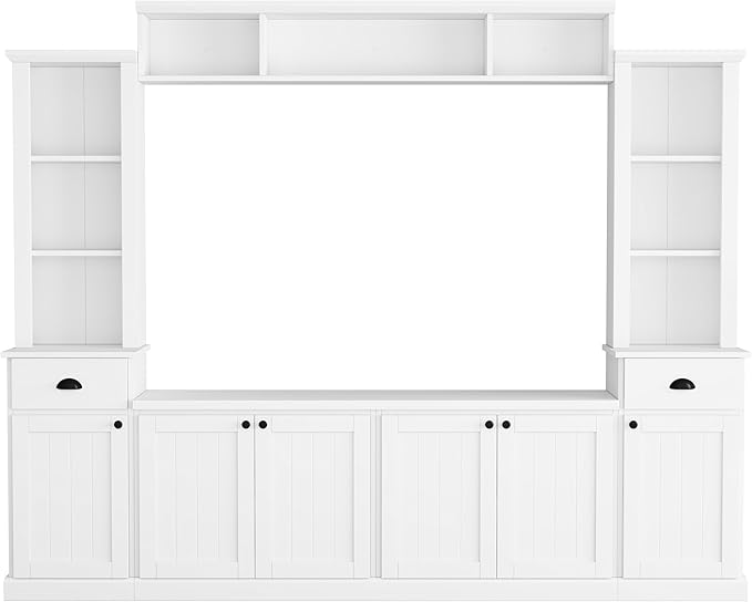 Merax Modern TV Stand Set w/Adjustable Bridge, Storage Media Console & Wall Units - Minimalist Entertainment Center for Living Room, White